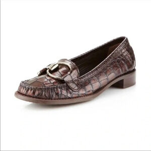 Stuart Weitzman Brown Croc Embossed Leather Loafers Buckle Slip On 6 Calf